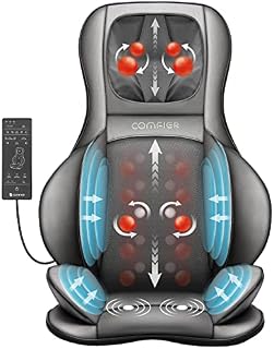 COMFIER Shiatsu nakładka do masażu z ugniataniem, rolkami, masażem wibracyjnym i kompresją powietrza, nakładka do masażu z funkcją ogrzewania, na kark, ramiona, plecy i uda, prezent na Dzień Ojca