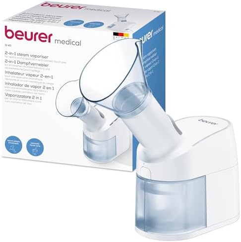 Beurer SI40 Steam Inhaler | Soothing upper respiratory tract steam treatment | Atomization of saline solutions and essential oils | Inhalation therapy for effective relief of cough and congestion