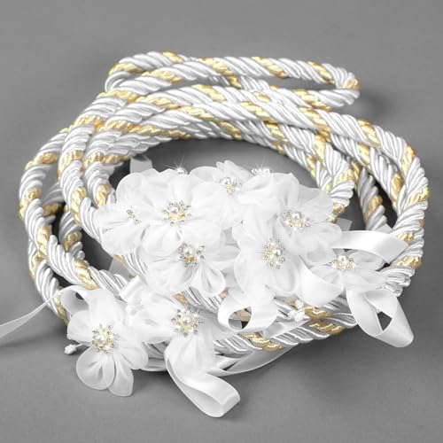 Wowangce Wedding Cord Wedding Lasso for Ceremony Rope Lazo para Boda Catholic Wedding Ceremony Rope White Gold Carnation Accent Rope Traditional Lazo Cord for Ceremony Lazo De Boda Mexico Bridal Gift