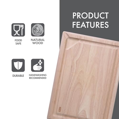 Tabla de cortar Dexas Rubberwood con vertedero - 45.72 cm x 33.02 cm x 2.54 cm | Surco para jugos, esquinas para fácil vertido, madera resistente para tallar y picar miniatura 3