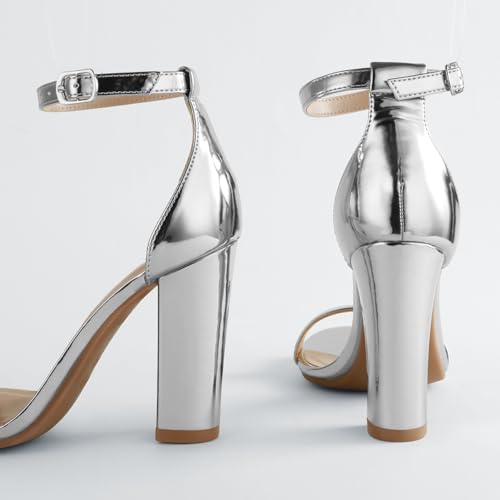 Image of Ankis White Heels Wedding Shoes for Bride Women Chunky Heels Pearl High Heels Heeled Sandals 4 Inch