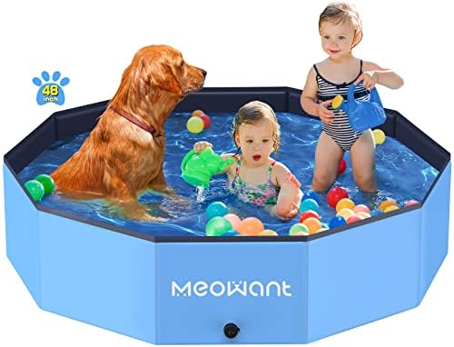 Meowant Foldable Dog Pool, Hard Plastic Dog Swimming Pools for Large Dogs, Collapsible Plastic Kid Pet Pool, Portable Bathing Tub Kiddie Pool for Dogs (L-48'' × 12'')