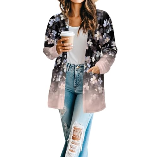 Image of Forchrinse Red Ladybug Cardigan for Women Causal Long Sleeve Open Front Cardigans Sweater Fashion 2024 Fall Coat with Pockets