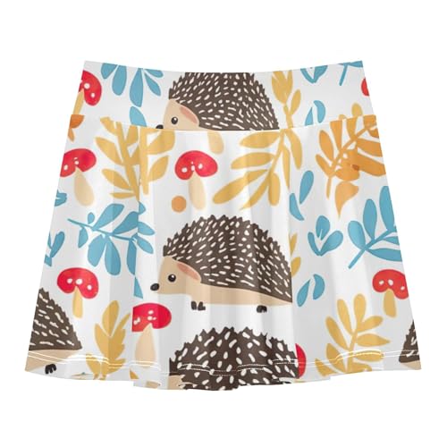 Joisal Girls Skorts Athletic Shorts Cute Hedgehogs Colorful Leaves Tennis Skirts Kids Breathable Pleated 3t