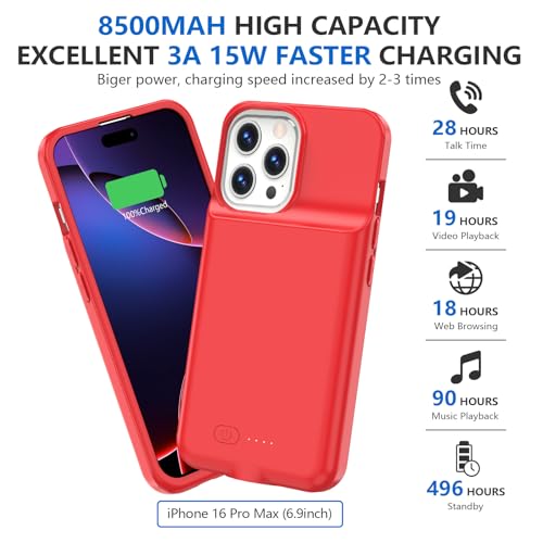 Bopps IP-1567-01 For Iphone 16 Pro Max Battery Case,15W Fast 8500Mah Stonger Power&360°Protection ,Slim Battery Charger Case With Tpu Anti-Slip Design thumb #2