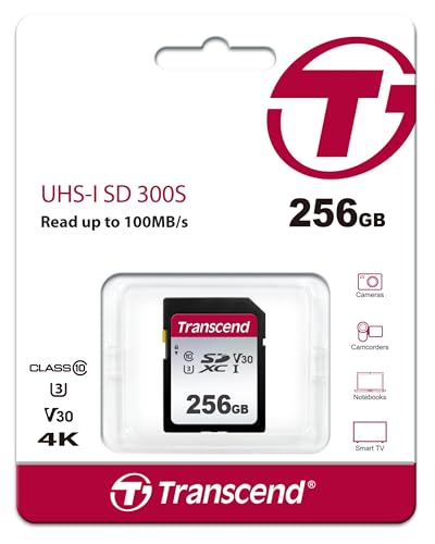 Image of Transcend 256GB SDXC Memory Card, Up to 100MB /s, UHS-I U3 V30, 4K UHD & Full HD, Class 10 High-Speed SD Card for Canon, Nikon, Sony, Pentax, Kodak, Olympus, Panasonic Digital Cameras