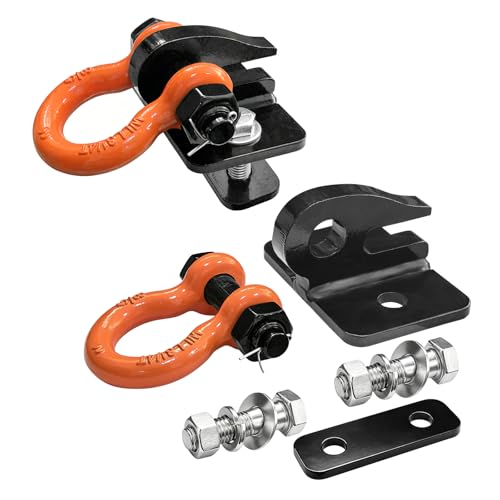 USYATO 3/8 inch Tractor Bucket Hooks with 5/8 inch D-Ring Shackles Bolt on Tow Hook Mount with Backer Plate Work Well for Tractors Loaders Trailers RVs Max 10000 Lbs (Black & Orange)