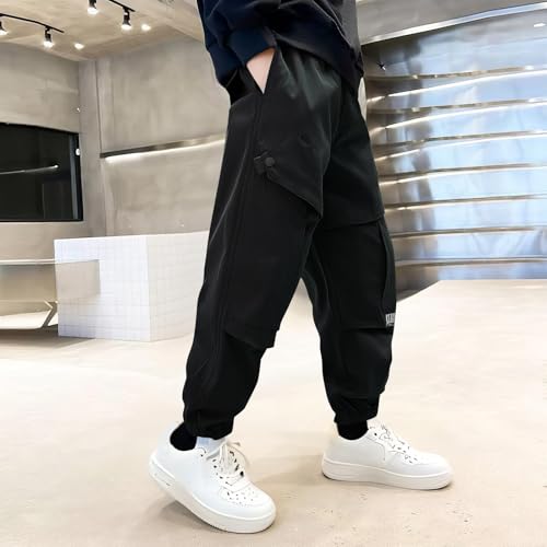 Boys Cargo Pants Casual Elastic Waist Drawstring Trousers with Multi Pockets Comfy Lounge School Pants for Boy4