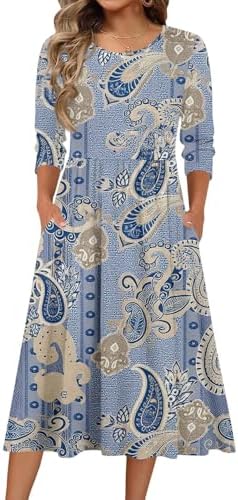 Cocktail Dresses for Women Bridal Shower Guest Boho Women Round Neck 3/4 Sleeve 