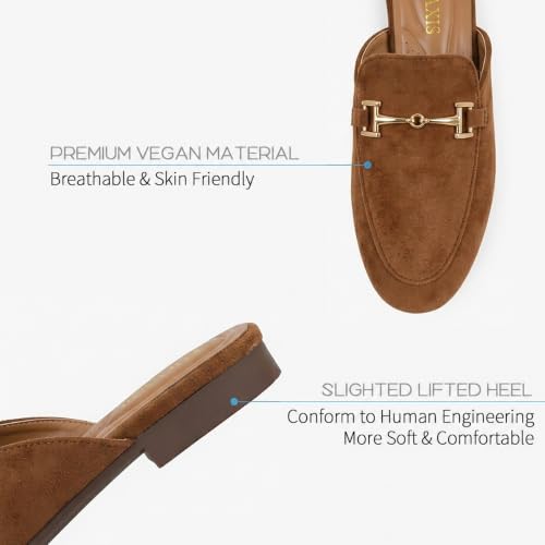 ignaxis Mules for Women Flats Round Toe Womens Mules Buckle Slip on Slides Backless Loafer Shoes(Coffee,8.5) — view 6