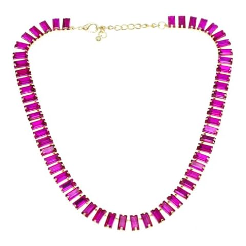 JNF Crystal Rhinestone Choker Collar Necklace For Women Colorful Gemstones Neck Chain Trendy Sparkly Statement Piece Crystal Rhinestone Bib Necklace (Crystal fuchsia necklace) Cover