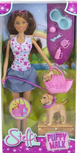 Simba Steffi Love Puppy Walk Doll Set, 11-in Height, Multicolor - Includes Mommy Dog, Puppy in Carrying Bag and Dog Accessories, for Girls