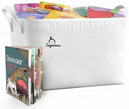 Ingenious 100% Cotton Canvas Baby Book Storage Bin Basket - Large