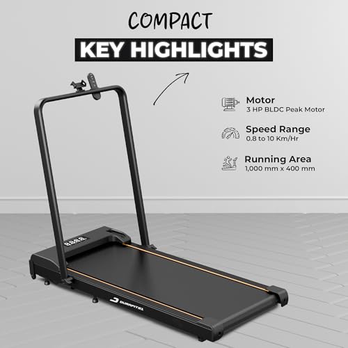 Image of Durafit Compactio 3HP Peak BLDC Motor Treadmill with Mobile Stand & Remote Control | 120 kg User Capacity | 10km /h Max Speed | LED Display with Foldable Under-Desk Design | Home Use