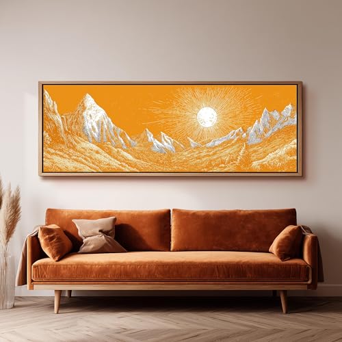 Toile Orange Mountain tableau mural linogravure soleil pour entrée