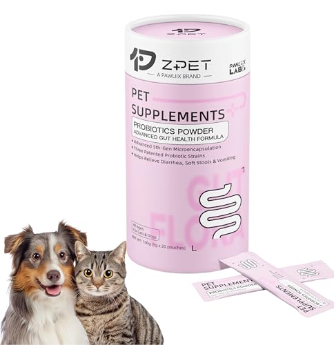 ZPET Probiotics Powder for Dogs & Cats – 5th-Gen Microencapsulation with 3 Patented Strains – Gut Health & Digestive Support – Helps with Diarrhea, Stool Odor & Appetite – 100g (5g×20 Piuches)