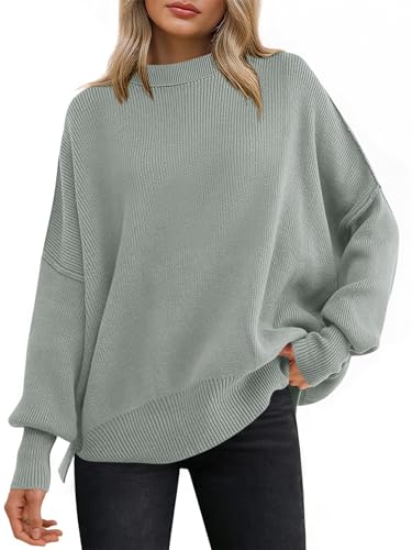 Image of ANRABESS Women Oversized Sweaters Batwing Long Sleeve 2026 Fall Outfits Crewneck Casual Knit Side Slit Fashion Pullover Top