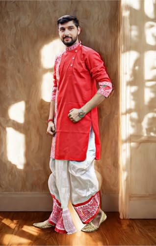 Image of Pure Cotton Full Sleeves Kurta with dupion silk Dhoti pant set (701)