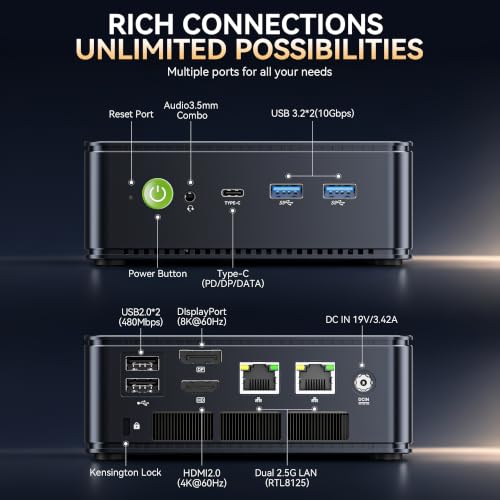 Image of GMKtec M5S Mini PC AMD Ryzen 5400U(Turbo 4.0GHz) 16GB DDR4 256GB SSD | Desktop Computer for Office Work Dual 2.5G LAN WiFi 6E BT5.2, USB3.2 PD1.4 Triple 8K Display AMD Radeon Graphics