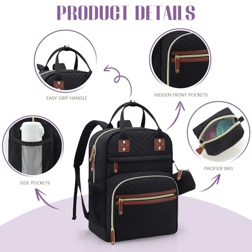 Image of Tuwubi Diaper Bag Backpack, Baby Essentials Travel Tote Bag, Multi function Waterproof Backpacks, Travel Essentials with Stroller Straps & Pacifier Case - Black
