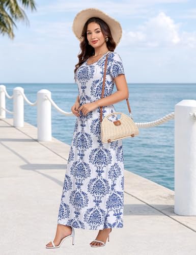 Image of Lacavocor Womens Short Sleeve Maxi Dresses Empire Waist Long Dress