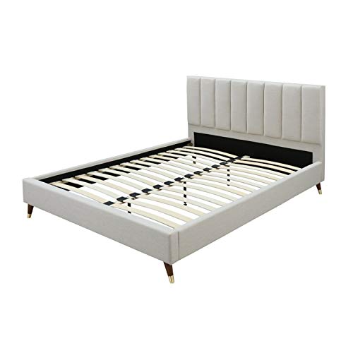 Dg Casa Collette Mid Century Modern Tufted Upholstered Platform Bed Frame With Vertical Channel Headboard And Full Wooden Slats, Box Spring Not Required-Queen Size In Beige Fabric #TOP3