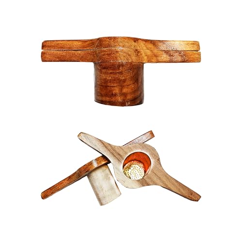 Image of Handmade Wooden Idiyappam Maker Kitchen Press Tool - Hand Press Maker - Sev Sancha Maker with Brass Bottom Sheet (Pack of 1)