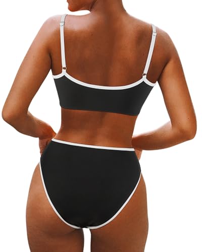 SUUKSESS Women High Waisted 2 Piece Bikini Set Cheeky High Cut Bandeau Swimsuit2