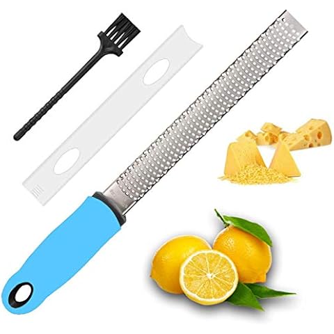 YIBIDINAY Citrus Zester & Cheese Grater-Parmesan Cheese, Lemon, Ginger, Garlic, Nutmeg, Vegetables, Fruits-Razor-Sharp Stainless Steel Blade Protectiv, , Purist Blue Cover