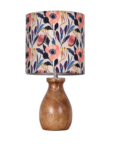 Image of Homesake Wooden Table Lamp | Handcrafted Bedside & Living Room Lamp | E27 Holder with Bulb Included | Warm Light | Desk Nightstand Light, Decor Lamp for Bedroom, Study & Home Decor Leaf and Flower