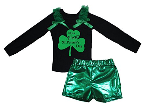 Ensemble Saint-Patrick fille noir short et t-shirt manches longues enfant 1-8 ans