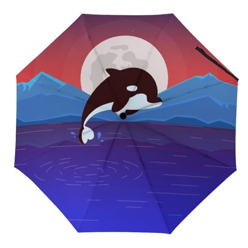 Parapluie pliant automatique compact pour le voyage homme et femme avec motif coucher de soleil