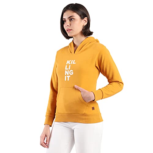 Image of PINACOLADA Women's Cotton Solid Printed Sweatshirt with Hoodie, Regular Fit for Casual Wear Full Sleeve Sweatshirt Crafted with Comfort Fit and High-Performance for Everyday Wear