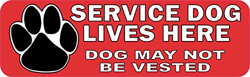 StickerTalk Service Dog Lives Here Vinyl Sticker, 10 inches by 3 inches