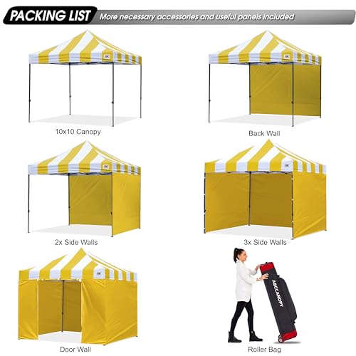 Image of ABCCANOPY Heavy Duty Easy Pop up Canopy Tent with Sidewalls 10x10,Strip Yellow