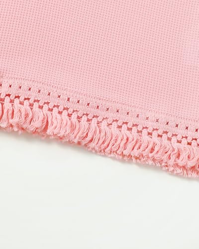 Mikrdoo Baby Girls Clothes Toddler Girl Summer Outfits Cute Tassel Hem Sleeveless Infant Tank Tops Ripped Denim Shorts Set Pink 12-18M - Thumbnail 6