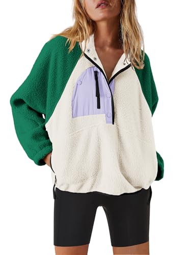 Nirovien Womens Fleece Pullover Long Sleeve Sherpa Jacket Button Down Fuzzy Sweatshirt Warm Outwear with Pockets