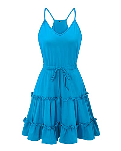 Image of Newshows Women's Summer Casual Dress Cute A Line Ruffle Hem Flattering Fit Beach Vacation Sundress