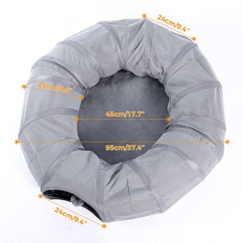 Image of PAWZ Road Donut Cat Tunnel Bed with Center Mat, Peek Hole & Hanging Balls | Large Collapsible Cat Tunnel Donut with Soft Center Mat, Peek Hole, Interactive Hanging Ball, Cat Play Tunnel for Indoor Cats