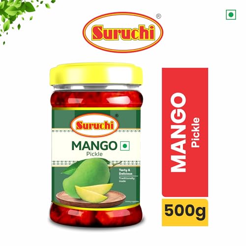 Image of Suruchi Mango Pickle - 500g | Khatta Aam Ka Achar | Ready to Eat Mango Pickle | Authentic Indian Achar | Pure & Natural Ingredients | Hygienically Packed (Pack of 1)