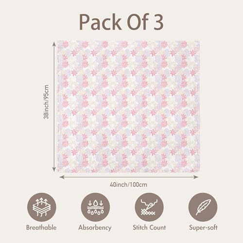 Image of GLLQUEN BABY Muslin Swaddle Blankets for Newborn Girls, Large 40''x38'' | 3Pk, 100% cotton, ultra soft and breathable, gentle on sensitive newborn skin, Multi-use as swaddle wrap, receiving blankets