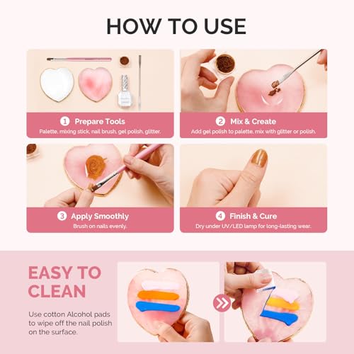 Image of MelodySusie 2Pcs Heart Resin Nail Art Palette with Spatula, Professional Gel Polish Mixing Board & Nail Training Companion for Practice Hands & Fingers, Pink & White