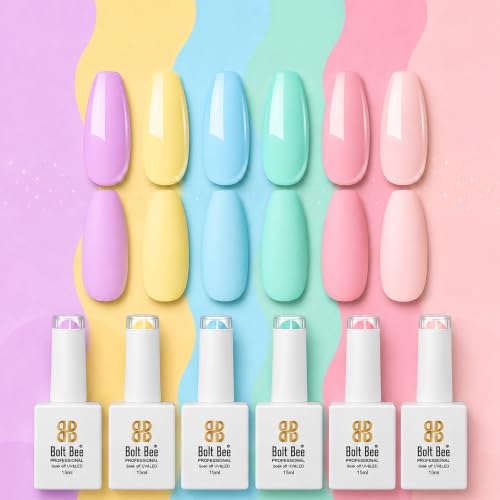 Image of Bolt Bee Gel Polish Kit Gel Polish Set,6 Colors Light Soft Sakura White Nude Spring Soak Off Nail Art Design Manicure Kit at Home (23)