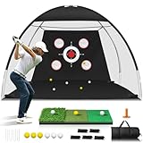 10x7FT Golf Net with Mat, Golf Practice Net for Backyard Garage Indoor Outdoor with Target Pockets for Driving Chipping Swing, for Men Women Dad Husband Golfer, Ideal Gift for Him
