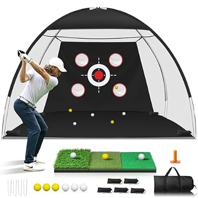 10x7FT Golf Net with Mat, Golf Practice Net for Backyard Garage Indoor Outdoor with Target Pockets for Driving Chipping Swing, for Men Women Dad Husband Golfer, Ideal Gift for Him