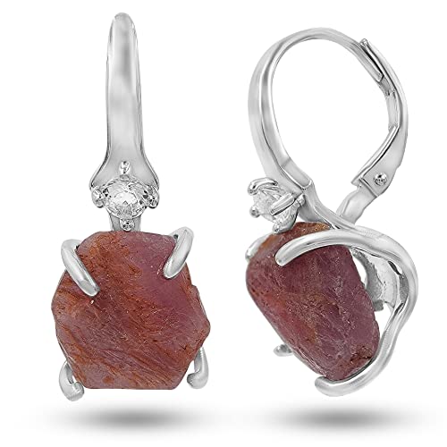 Real Raw Pink Sapphire Drop Earrings Real Gold September Birthstone gift for her Anniversary Christmas Mothers day Birthday Gift, Uniquelan Jewelry (pink sapphire, white-gold)