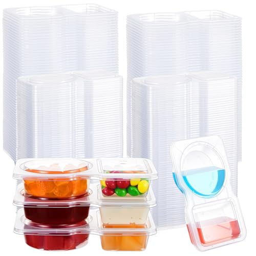 Blushtier 50 Pcs Pack Snack Containers with Lids, 5 oz Double Compartment Plastic Food Containers, Portable Divided Snack Cups for School, Office, Meal Prep, Sauces, Dips, On-the-go Camping (Clear)