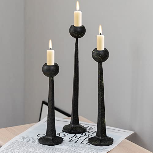 Black Candlestick Holders, Set Of 3 Tall Cast Iron Candlesticks Holders, Decorative Metal Taper Candle Holder, Tall Long Candle Stand For Fireplace Wedding Party Dining Home #TOP1
