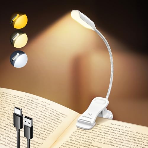 Glocusent Leselampe Buch Klemme, Wiederaufladbare Buchlampe mit 10 LEDs, 3...