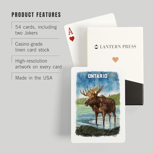 Lantern Press Baraja de Póker Acuarela Ontario Alce 52 cartas miniatura 3